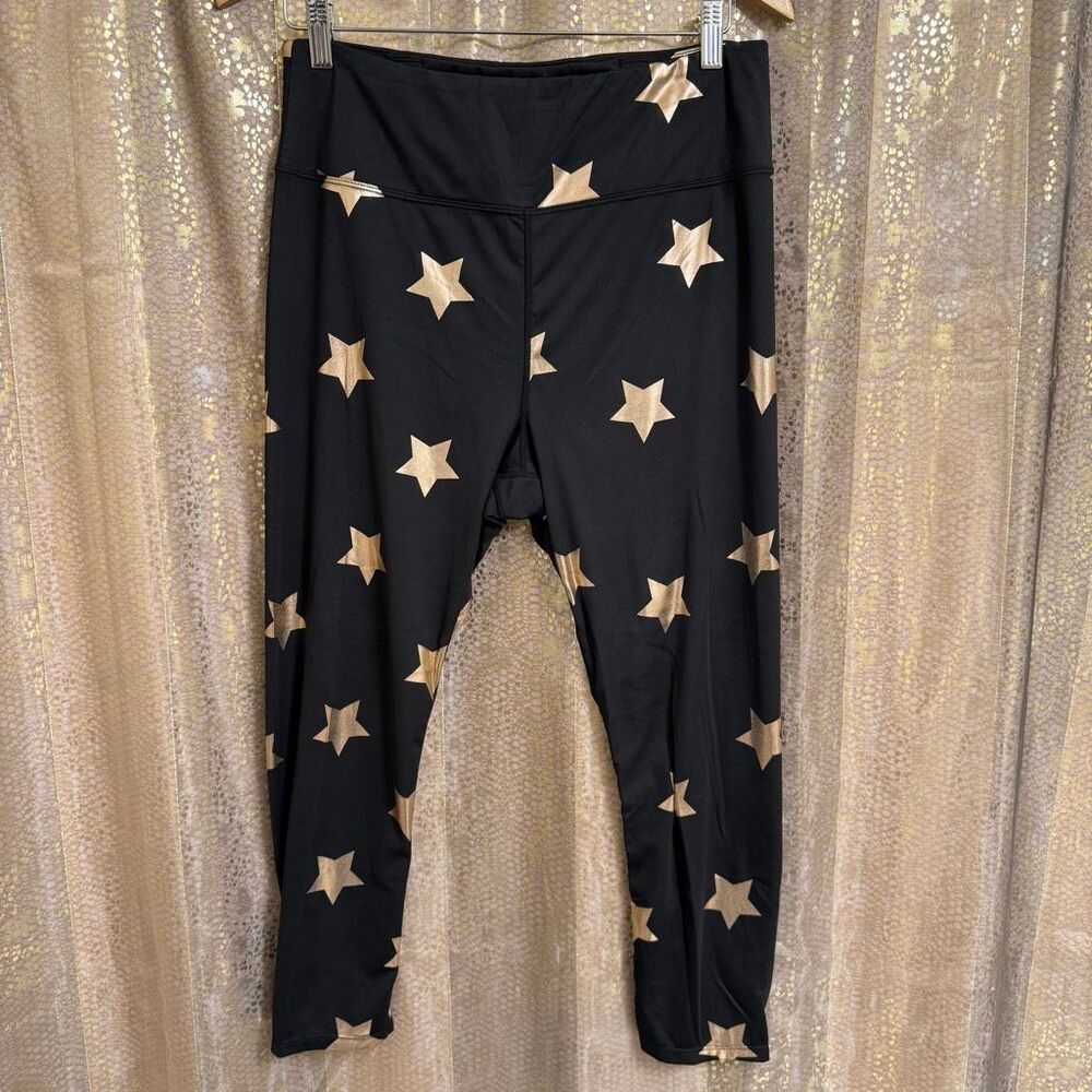 Nanette Lepore Black Foil Gold Star Leggings High Rise 7/8 Size XL